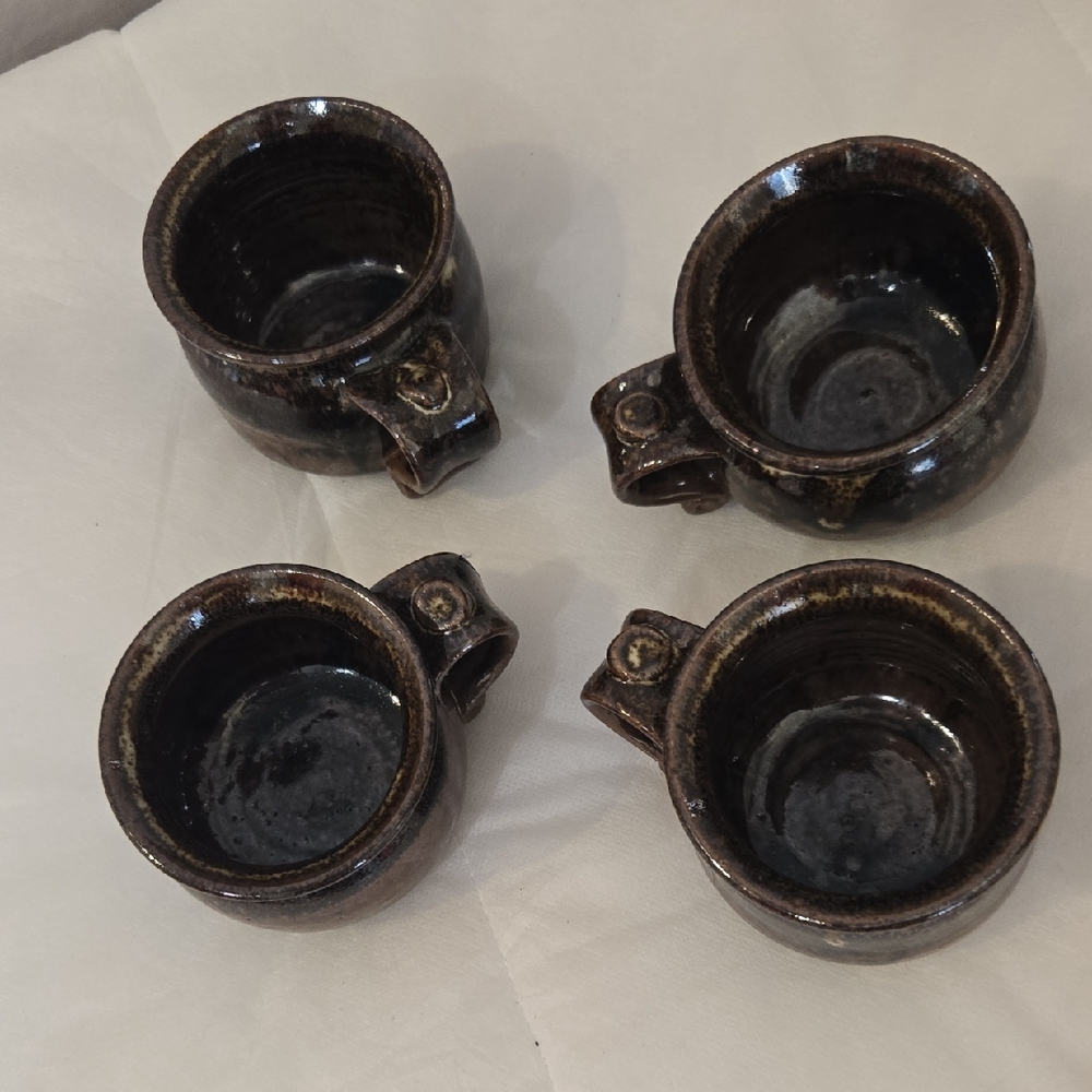 Handcrafted Pottery Mugs - Set of 4, Brown